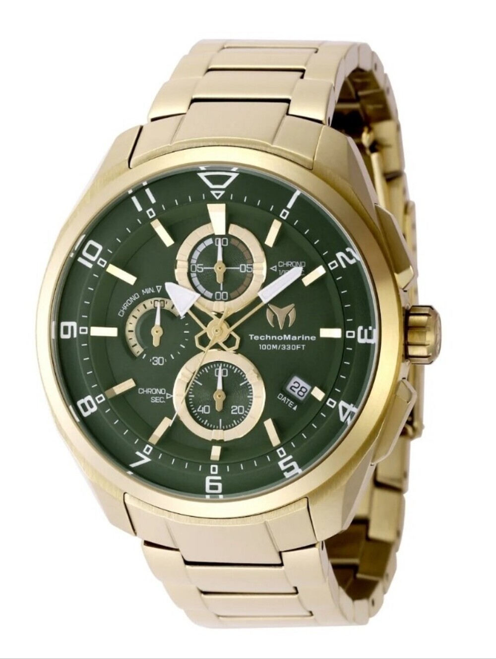 NWT TechnoMarine Ocean Quantum Men's Watch 44mm Olive Gold TM-318131 Chronograph